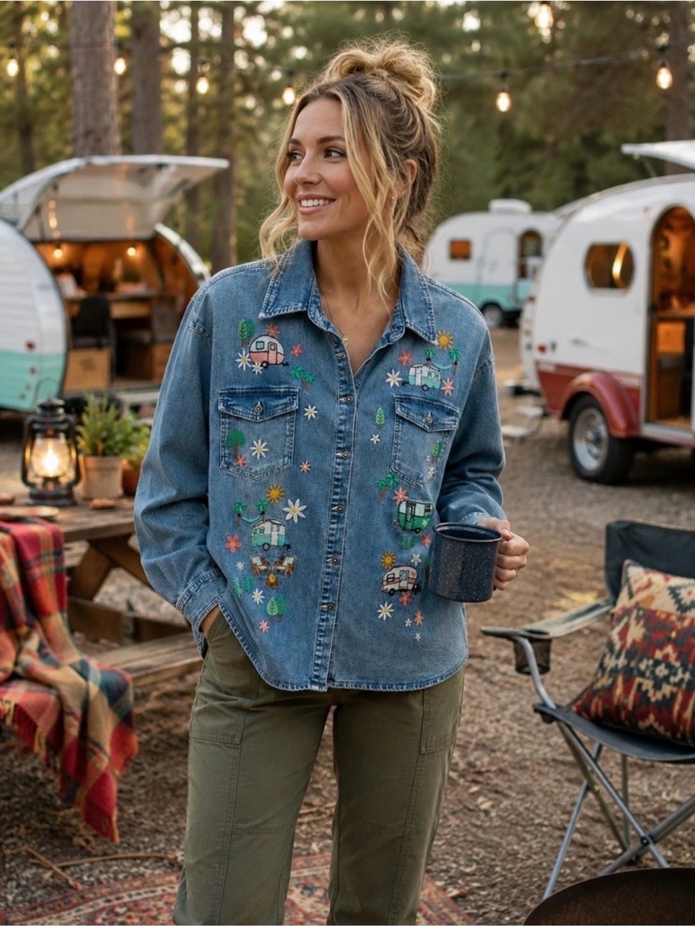 Billy T Demin Camper Embroidered Shirt size XL - Picture 4 of 11